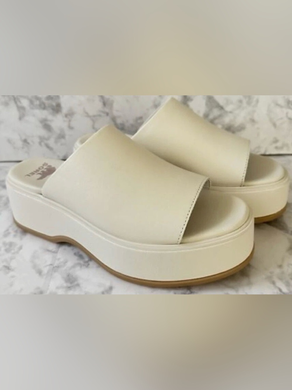 Sorel Cream Platform Slide Sandals with Tan Outsole